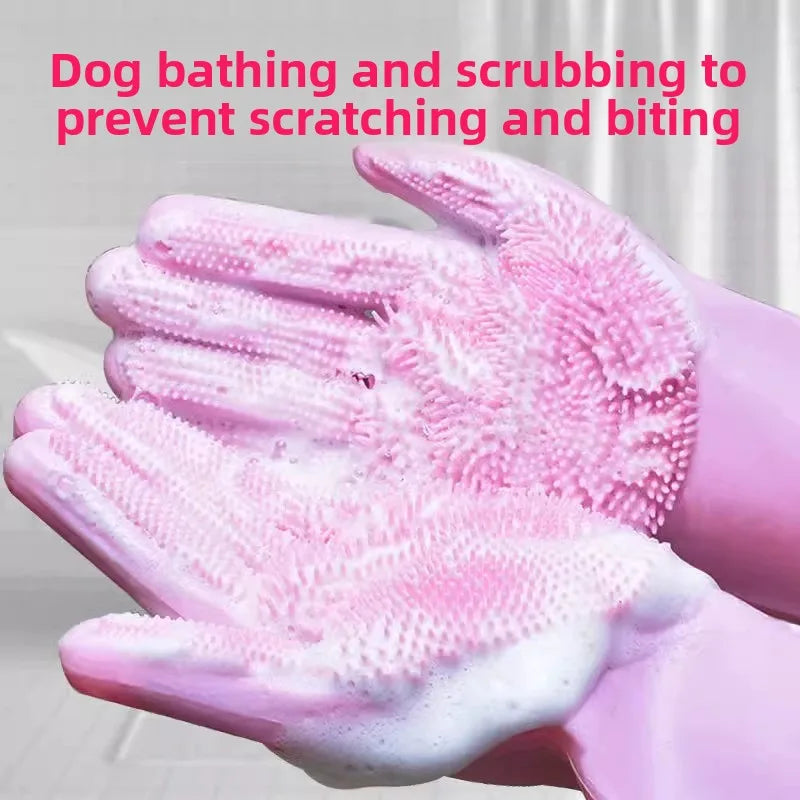 Pet Grooming Bath Gloves for Cats & Dogs | Thickened Anti-Bite Washing Gloves, Gentle Deshedding & Cleaning, Durable Pet Grooming Accessories