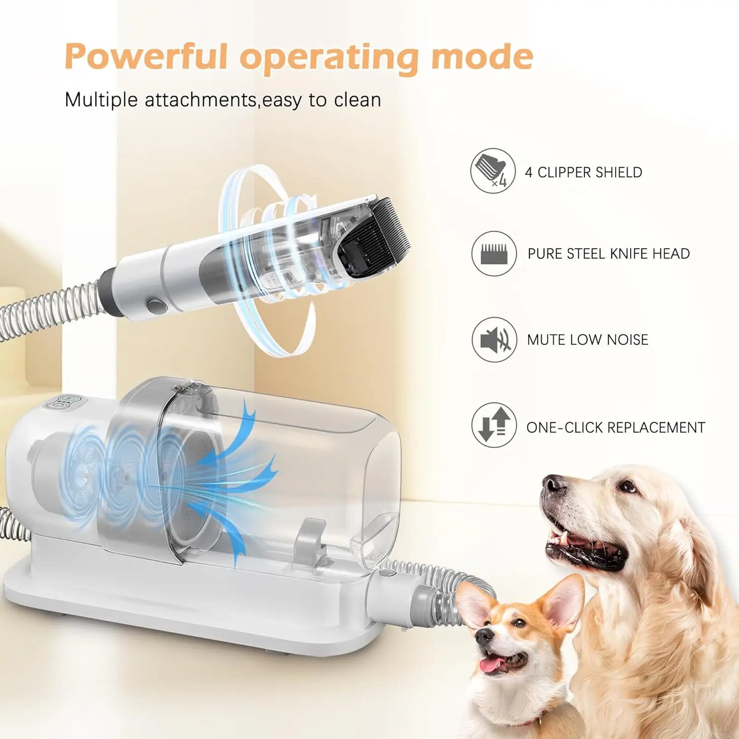Dog Grooming Vacuum Kit with 2.3L Capacity | 5-in-1 Pet Grooming & Deshedding Tools, Low Noise Suction System, Hair Removal for Dogs & Cats