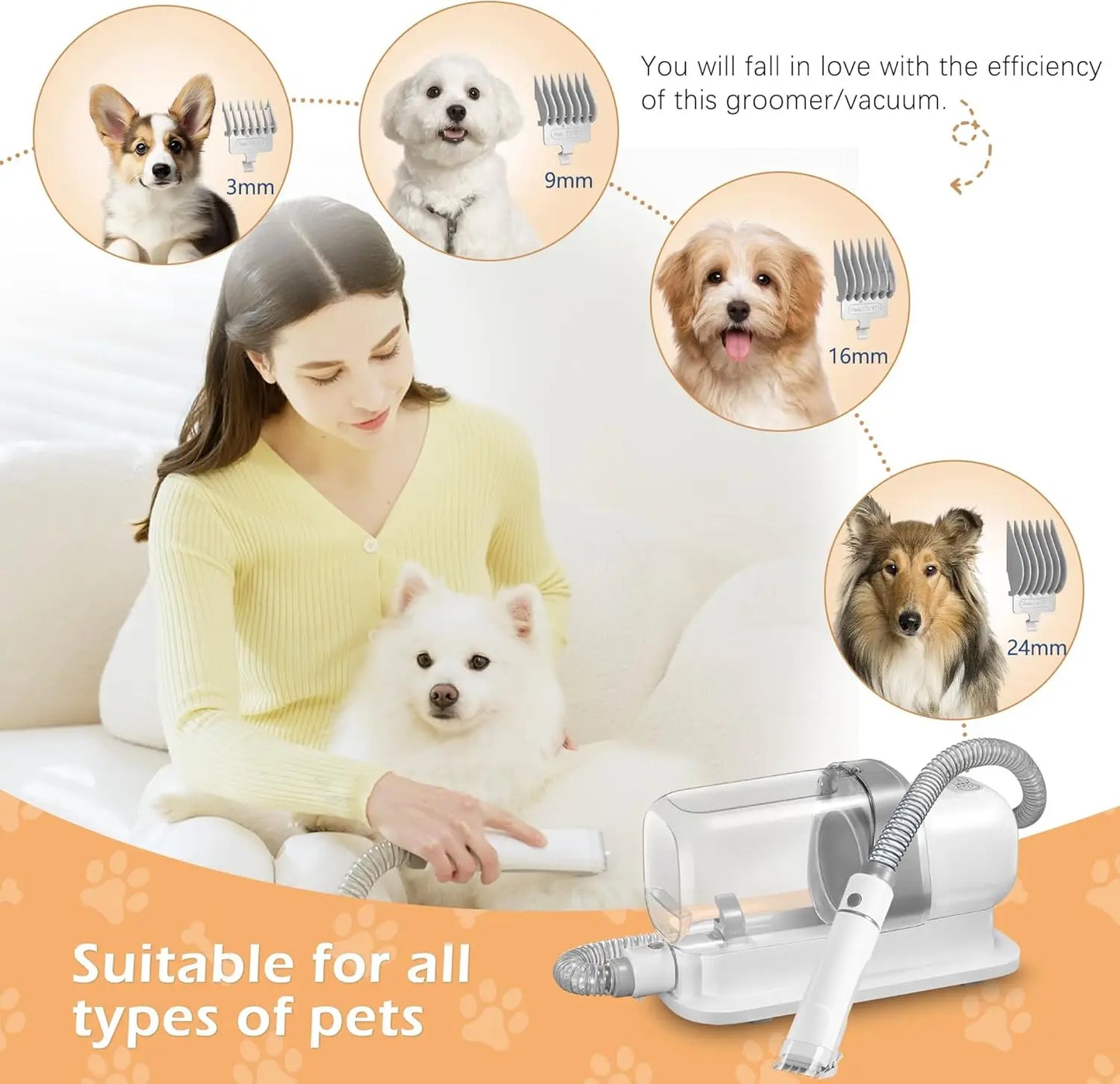 Dog Grooming Vacuum Kit with 2.3L Capacity | 5-in-1 Pet Grooming & Deshedding Tools, Low Noise Suction System, Hair Removal for Dogs & Cats