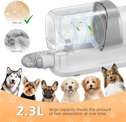 Dog Grooming Vacuum Kit with 2.3L Capacity | 5-in-1 Pet Grooming & Deshedding Tools, Low Noise Suction System, Hair Removal for Dogs & Cats