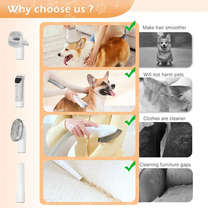 Dog Grooming Vacuum Kit with 2.3L Capacity | 5-in-1 Pet Grooming & Deshedding Tools, Low Noise Suction System, Hair Removal for Dogs & Cats