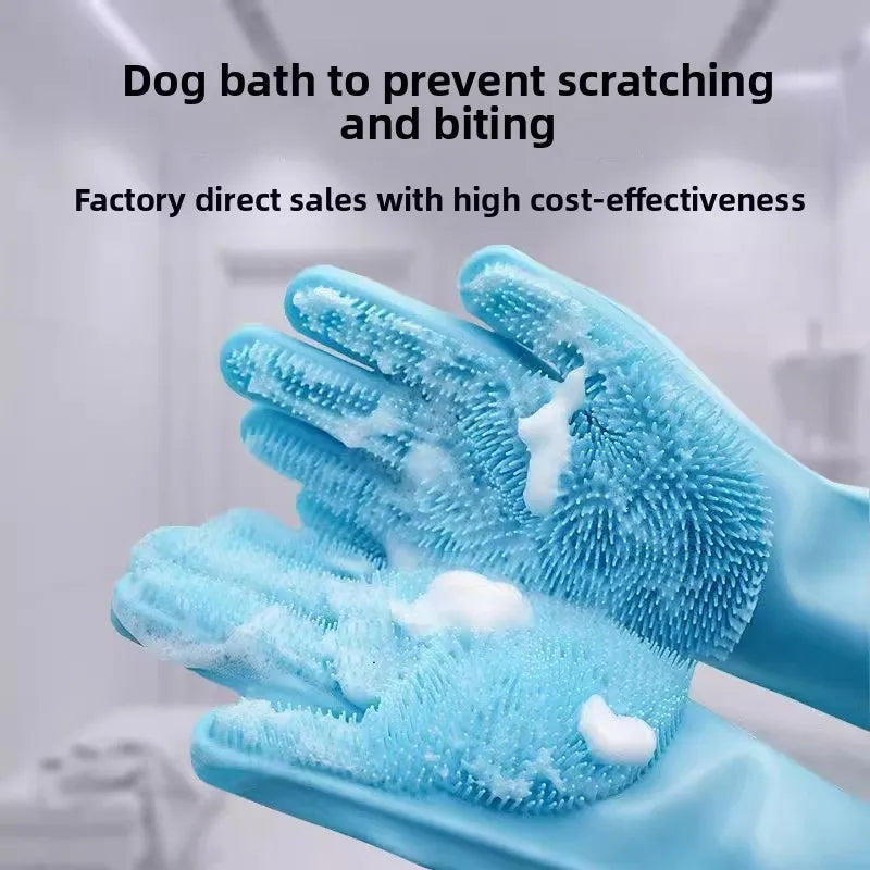 Pet Grooming Bath Gloves for Cats & Dogs | Thickened Anti-Bite Washing Gloves, Gentle Deshedding & Cleaning, Durable Pet Grooming Accessories