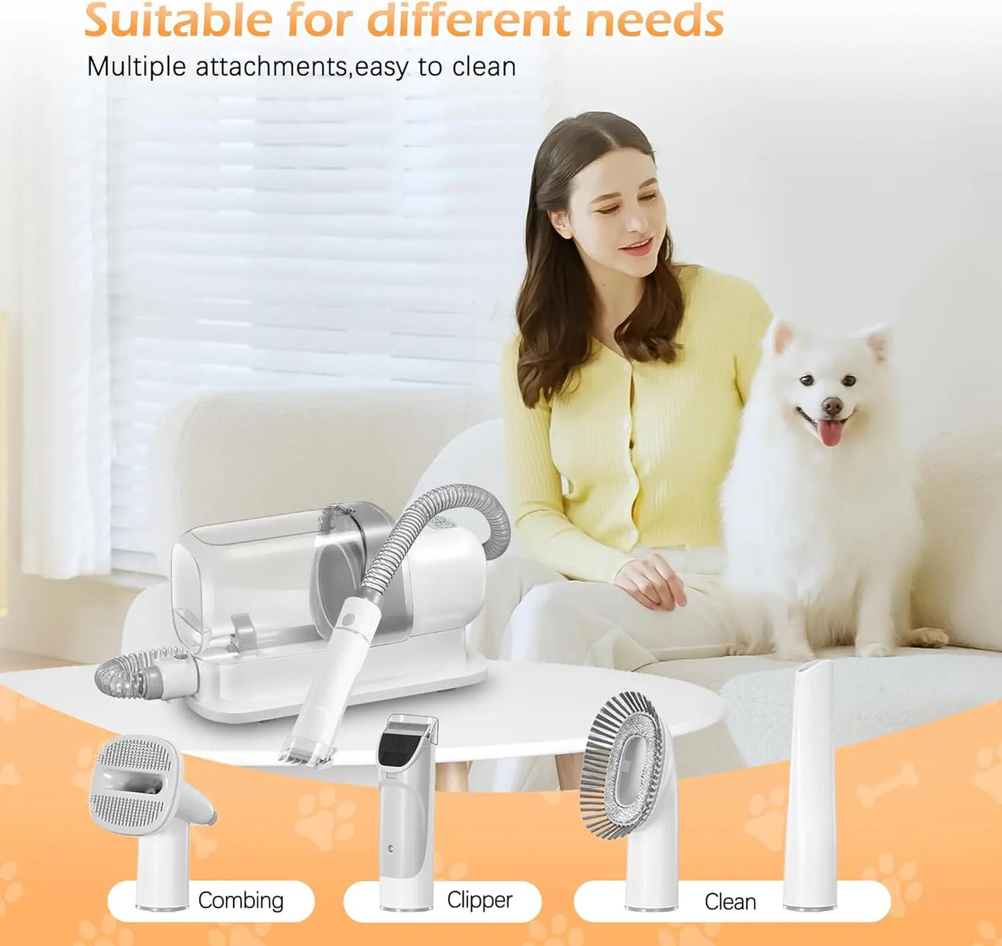 Dog Grooming Vacuum Kit with 2.3L Capacity | 5-in-1 Pet Grooming & Deshedding Tools, Low Noise Suction System, Hair Removal for Dogs & Cats
